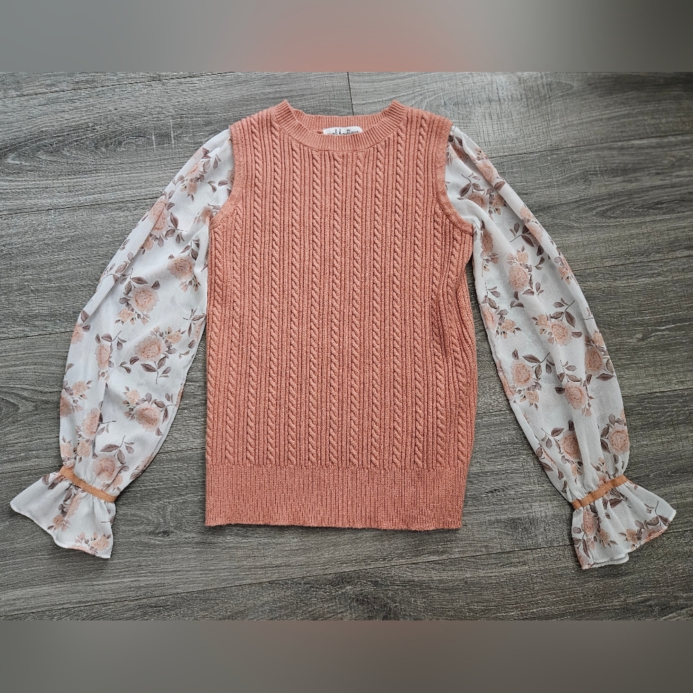 Mod Boutique Sheer Floral Print Long Sleeve Sweater Top Medium